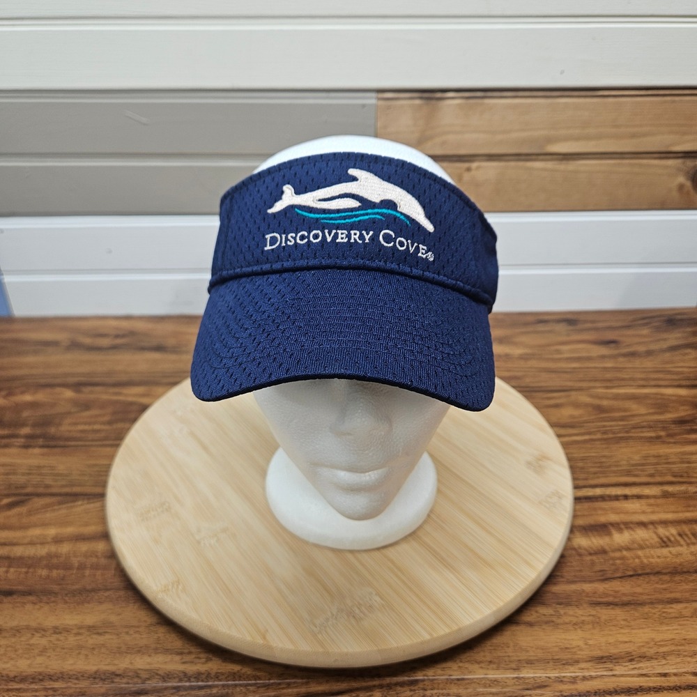 Discovery Cove SeaWorld Orlando Navy Blue Mesh Sun Visor Dolphin Logo OSFA